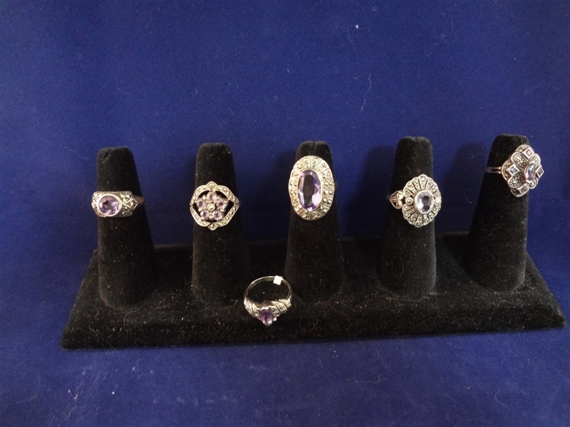 (6) Sterling Silver and Amethyst Rings