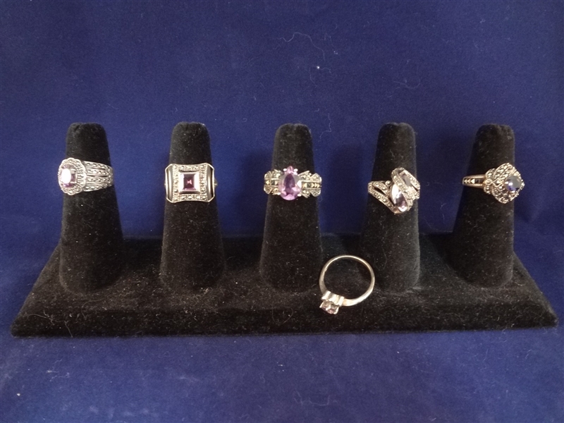 (6) Sterling Silver Rings with Amethysts