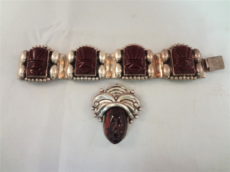 Taxco Mexico Sterling Silver Bracelet and Brooch