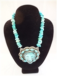 Massive Southwest Sterling Silver and Turquoise Bear Medallion and Necklace