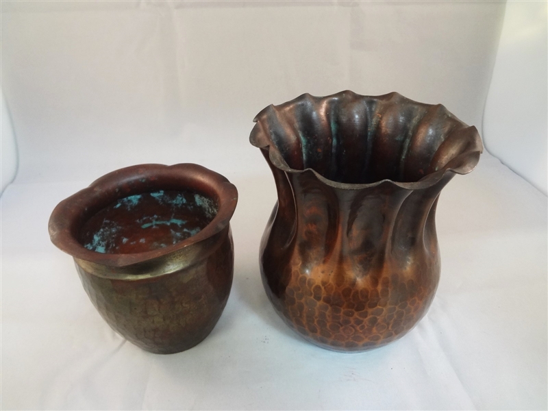 (2) Roycroft Arts and Crafts Hammered Copper Vases