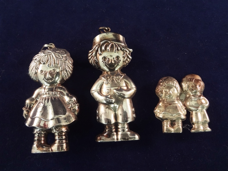 Sterling Silver Bobbs Merrill Raggedy Ann and Andy Pendants and Brooch 1975, 1980