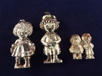 Sterling Silver Bobbs Merrill Raggedy Ann and Andy Pendants and Brooch 1975, 1980