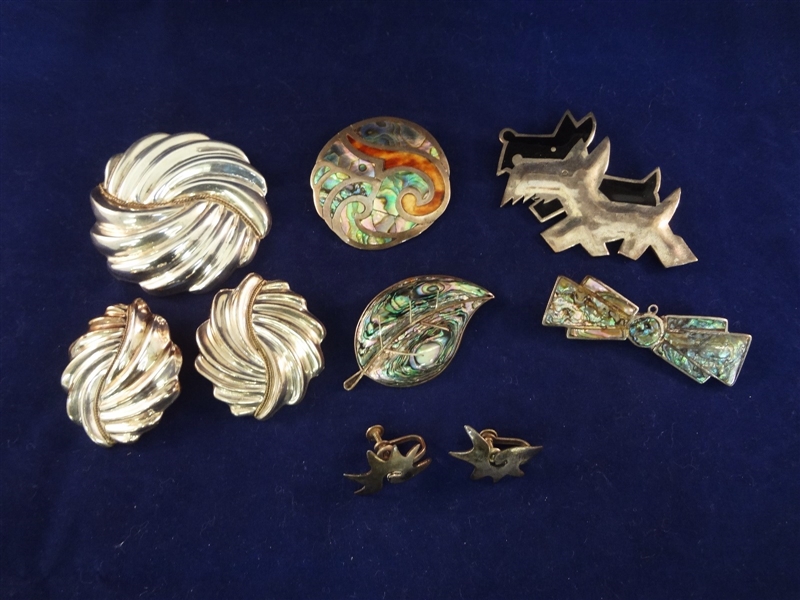 Mexico Sterling Silver Jewelry: Brooch, Earrings, Pendants