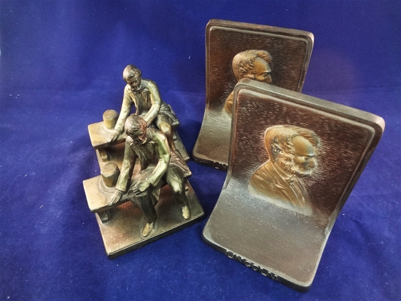 (2) Pairs of Abraham Lincoln Bronze Bookends: Bradley and Hubbard