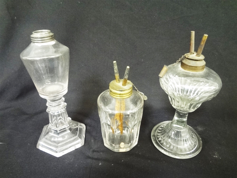 (3) Camphene Whale Oil Lamps with Double Burners