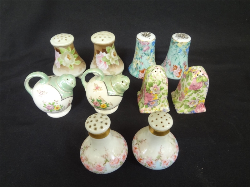 (5) Pairs Hand Painted Porcelain Salt Shakers 