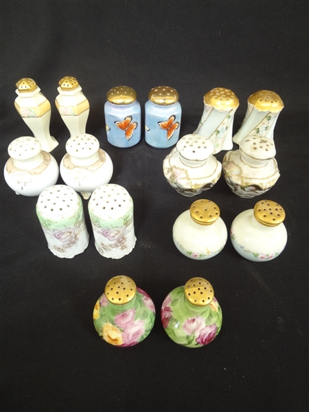 (8) Pairs Hand Painted Salt and Pepper Shakers Germany, Belleek, Japan and Others