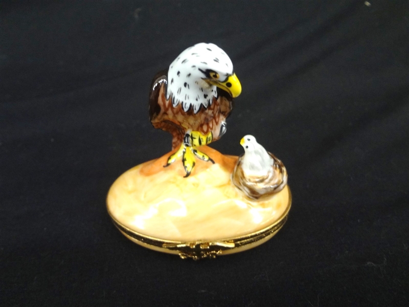 Limoges France Peint Main Trinket Box Artoria Bald Eagle