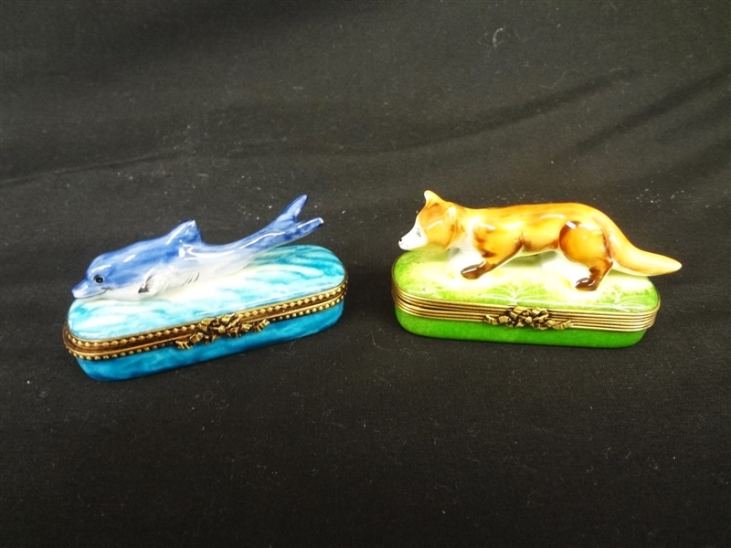 Limoges France Peint Main Trinket Box Dolphin and Fox