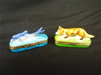 Limoges France Peint Main Trinket Box Dolphin and Fox
