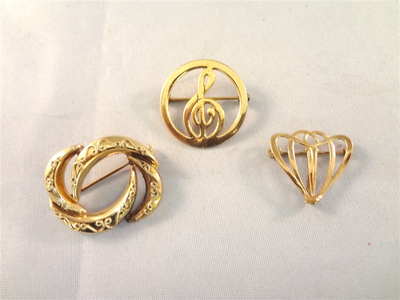 (3) 14k Gold Brooches Including Music G Clef