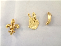14k Gold 2 Pendants and 1 Brooch: Chief Wahoo, Fleur de Lis, Banana