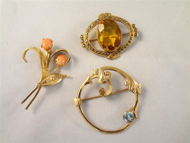 (3) 10k Gold Brooches: 17.8 Grams