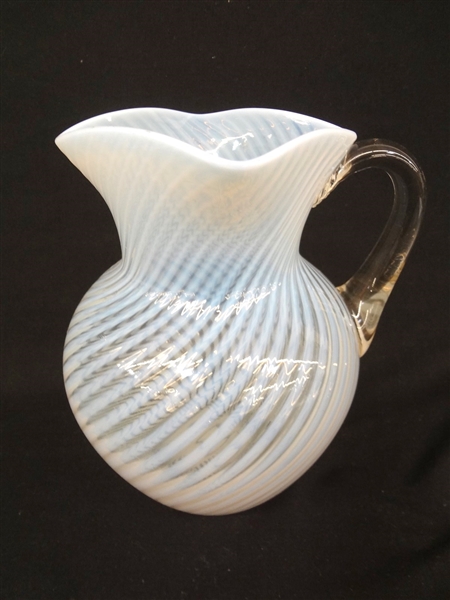 L.G. Wright Swirl Opalescent Glass Water Pitcher