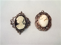 (2) Sterling Silver and Carved Cameo Brooch and Pendant