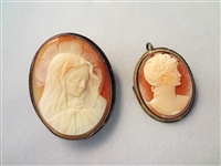 900 Silver Victorian Madonna Cameo Brooch and Cameo Pendant