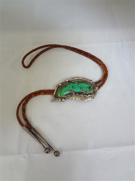 Southwest Sterling Silver and Turquoise Bolo Signed Bennett 
