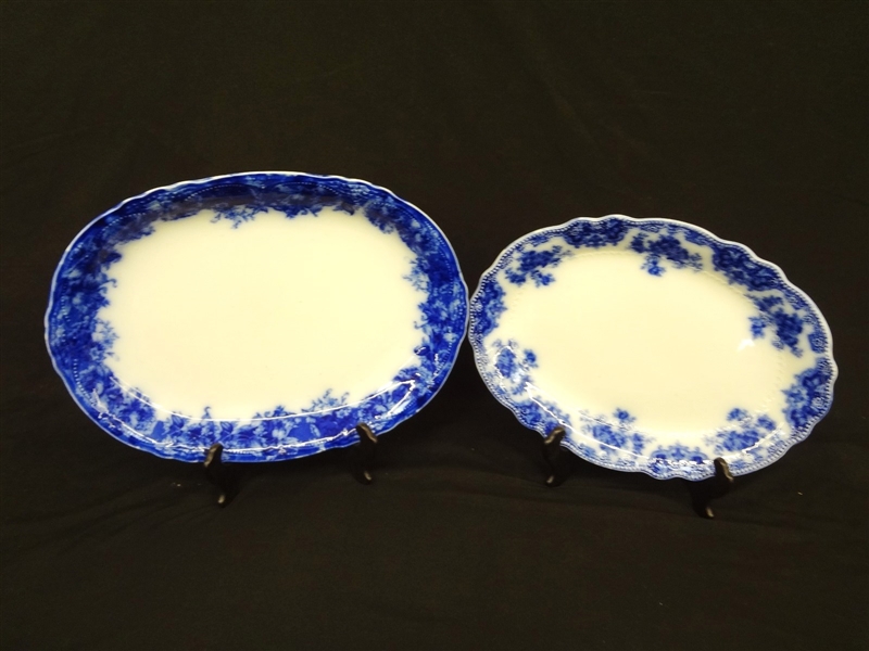 (2) Large Flow Blue Oval Platters: Grindley, Wedgwood