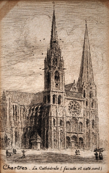 French Etching "Chartres, La Cathedrale" 18/19th Century Unknown Artist