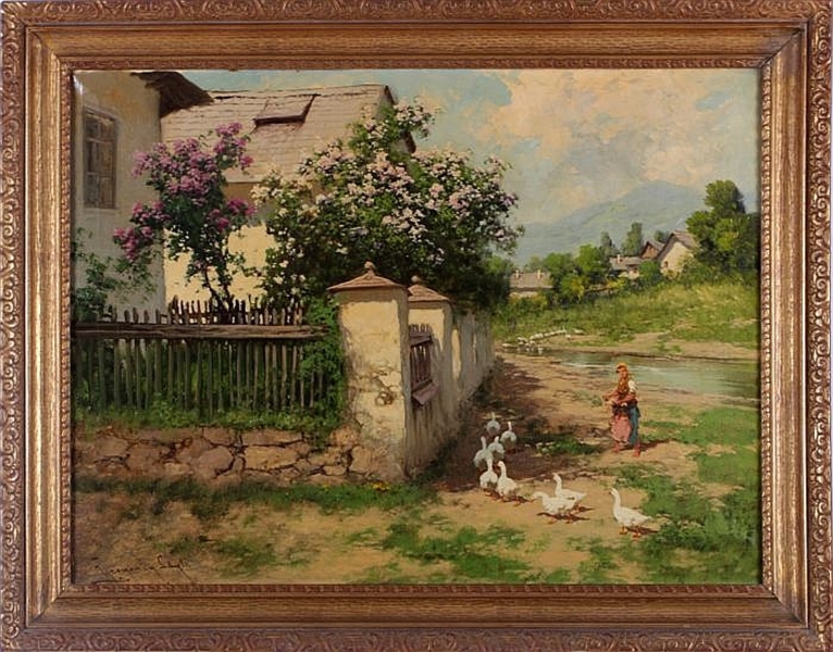 Laszlo Neogrady (Hungarian 1896-1962) Oil on Canvas "Rural Landscape"