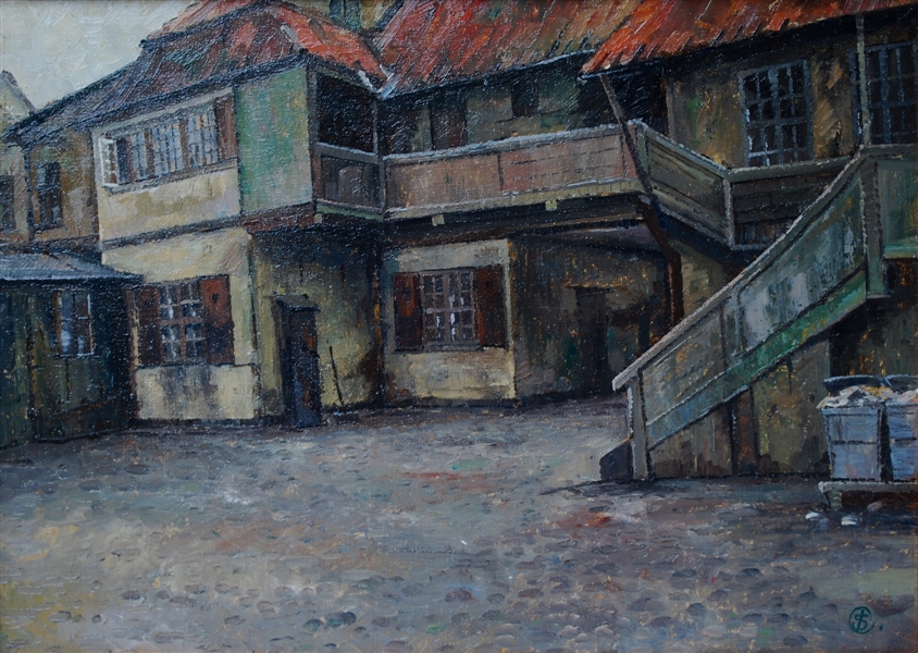 Jens Sinding Christensen (Danish 1888-1980) Oil on Canvas "Courtyard"