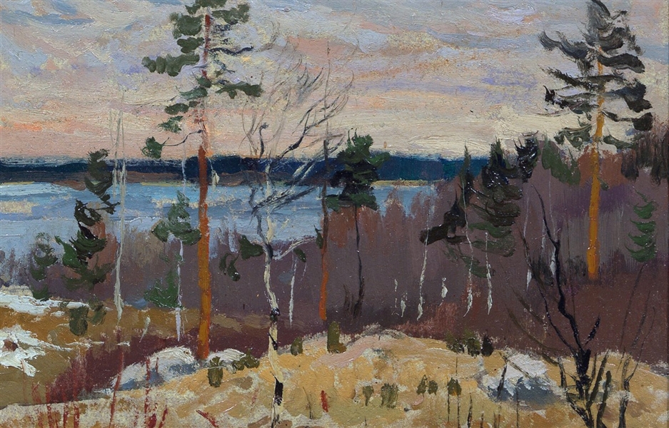 Mark Kremer (Russian 1928) Oil on Art Cardboard "Coppices Near the Lake"