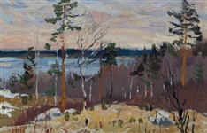 Mark Kremer (Russian 1928) Oil on Art Cardboard "Coppices Near the Lake"