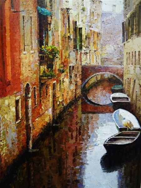 Original Oil Painting Unknown Artist Signed Venice Canal Scene