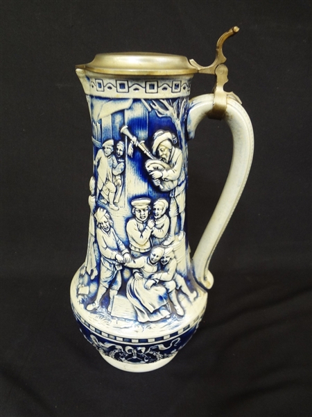 Gerz Lidded Blue and White Beer Stein