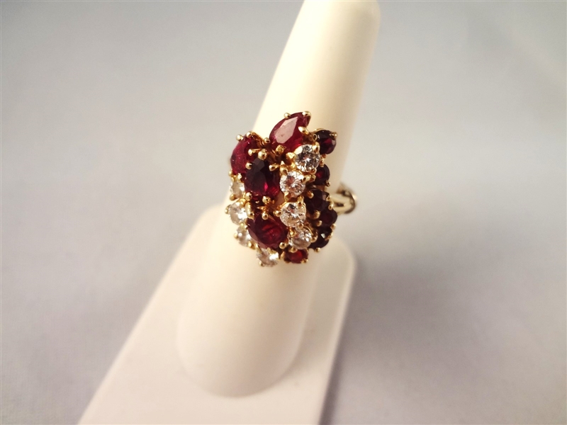 14k Gold 8 Diamond and 10 Ruby Ring Cathedral Setting