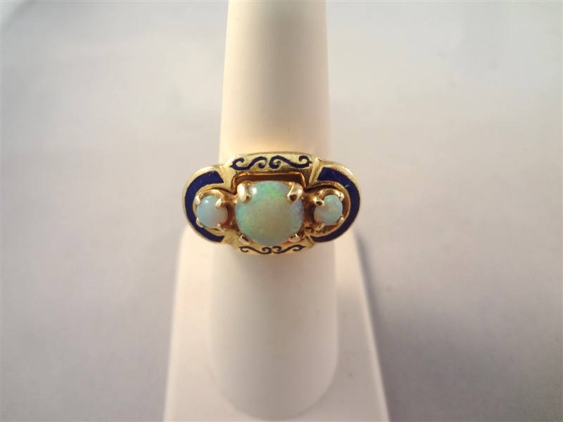 18k Yellow Gold Opal and Inlaid Lapis Lazuli Ring
