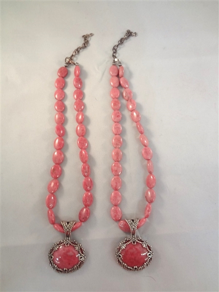 (2) Carolyn Pollack Sterling Silver And Rhodochrosite Necklaces