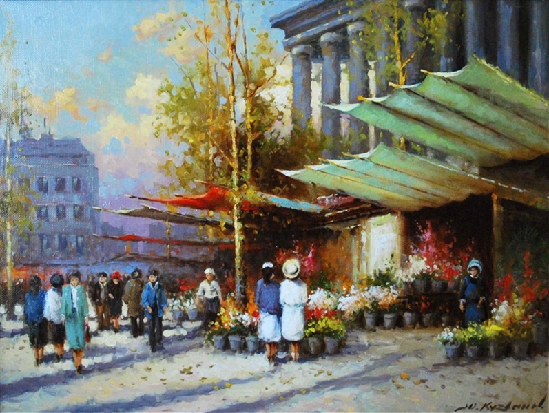 Yuri Kuzmin, Russian Oil On Canvas Paris Flower Market