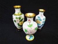 (3) Cloisonne Vases White Scale Decoration