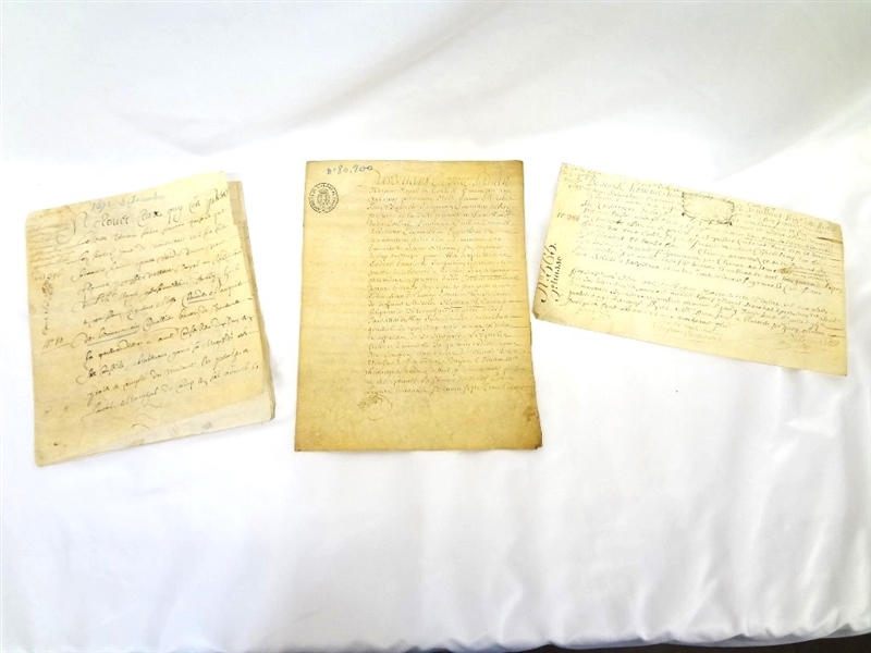 (3) 17th Century French Document on Skin: Revenue Stamps, Order of Malta