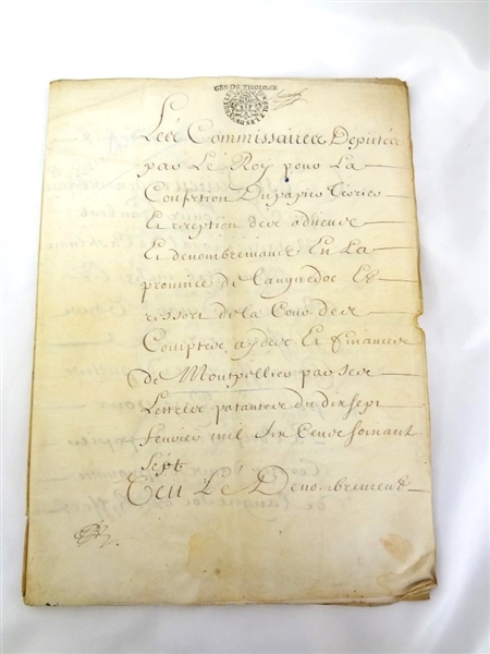 (1) 17th Century French Document 32 Pages on Skin with Revenue Stamps of Toulouse