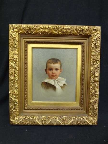 Stunning Original Oil Portrait Painting on Canvas of Little Boy