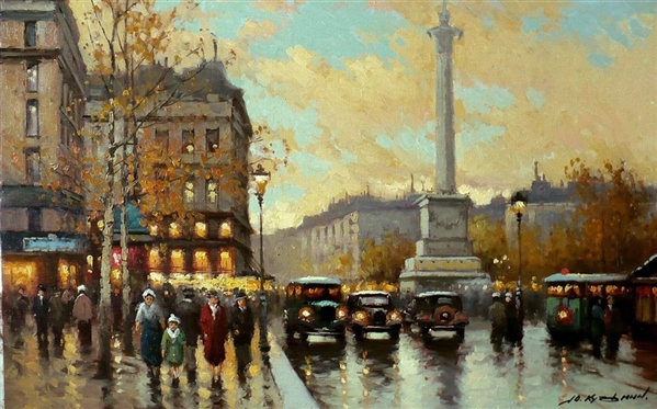 Yuri Kuzmin, (Russian b 1949) Oil Paris Autumn. La Bastilia