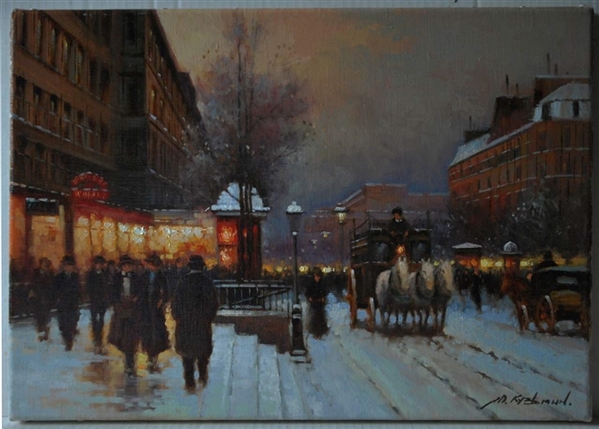 Yuri Kuzmin, (Russian b 1949) Oil Paris Boulevard Bonne-Nouvelle in Winter 