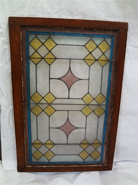 Leaded Glass Window Oak Frame 30 x 44