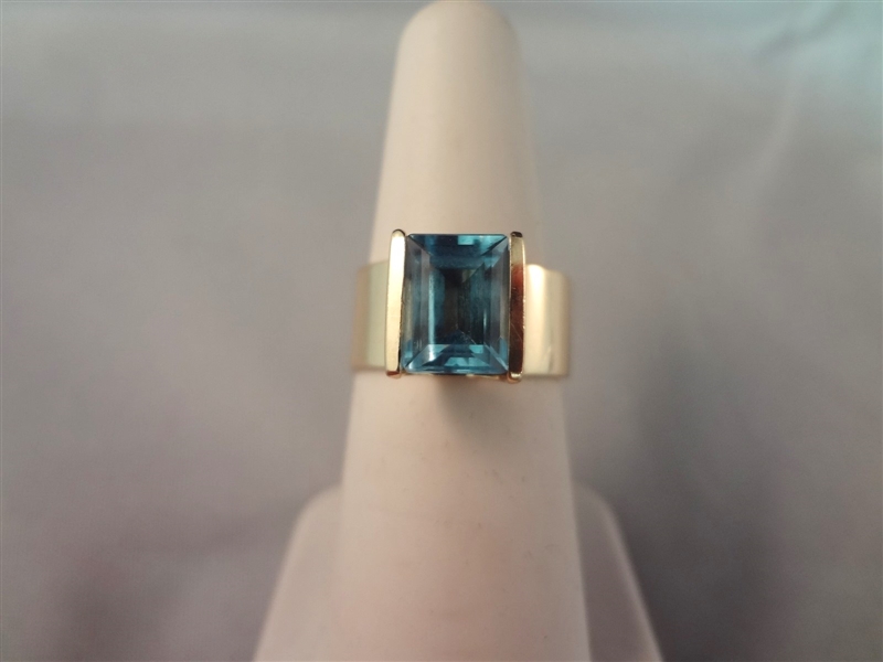 14k Gold Ring Emerald Cut Topaz 10x8mm