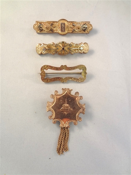 (4) Victorian Gold Filled Mourning Bar Brooches