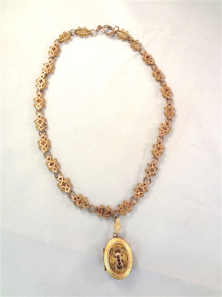 Victorian Gold Filled Fancy Necklace with Attached Locket Pendant