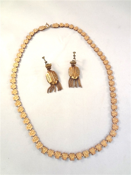 Victorian Gold Filled Fancy Necklace and Screw Back Earrings