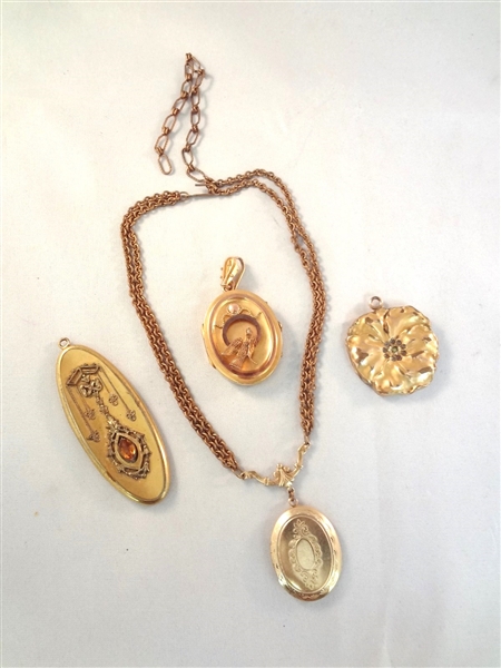 Victorian Mourning Jewelry Gold Filled Lockets, and Pendants