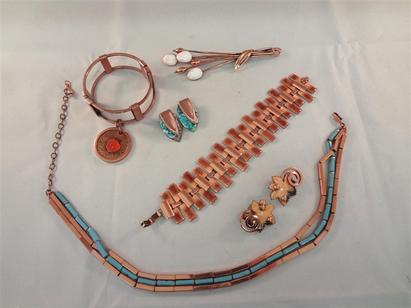 (6) Matisse Renoir Enameled Copper Jewelry: Bracelet, Brooch, Earrings, Necklace
