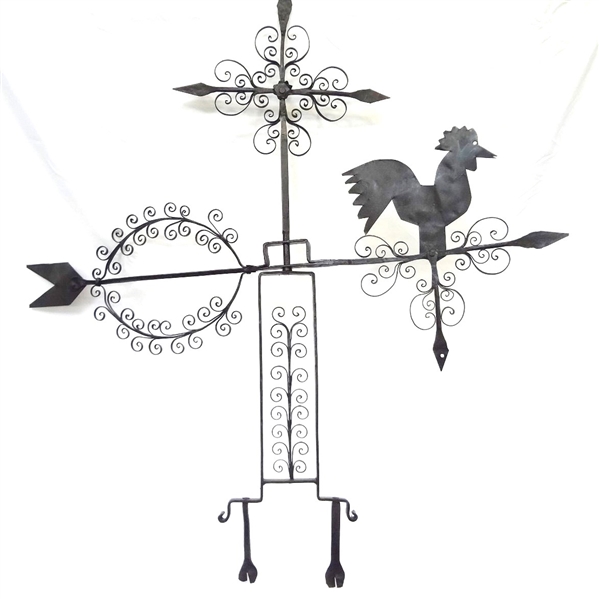 American Folk Art Wrought Iron Rooster Weather Vane