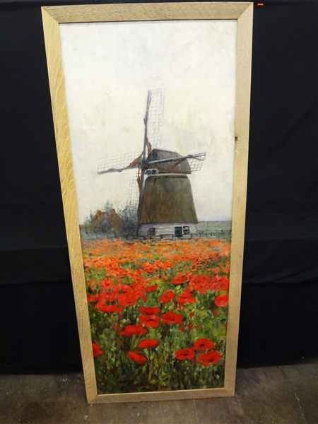 C.H. Whittlesey Oil Painting Poppies and Windmill 1895