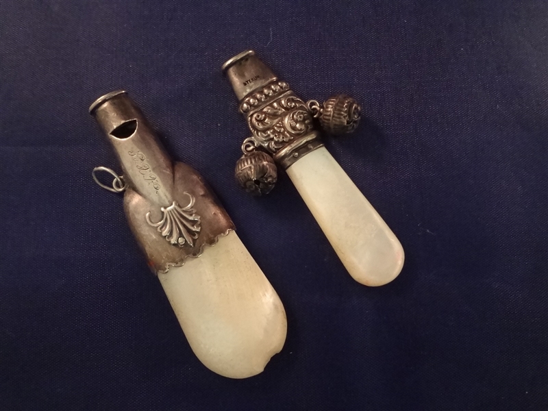 (2) Sterling Silver Mother Of pearl Hand Whistles